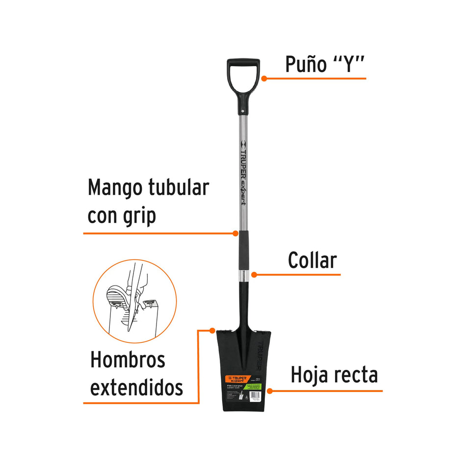 Pala escarramán, puño 'Y', mango acero, Truper Expert Caja con 3, 100147