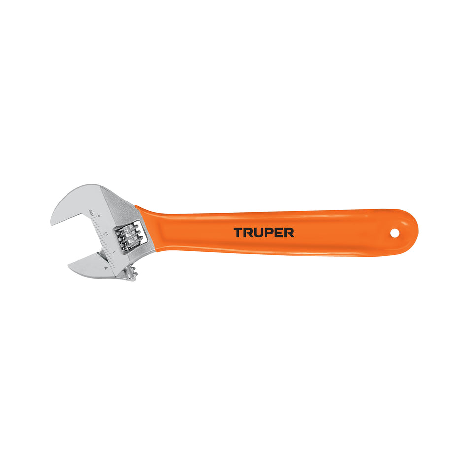 Llave ajustable (perico) 10' cromada mango de PVC, Truper Caja con 6, 15511