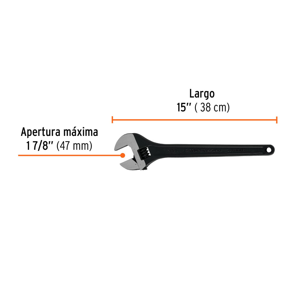 Llave ajustable (perico) 15' profesional pavonada, Expert, 15504