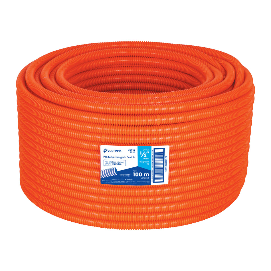 Metro de poliducto 1/2' corrugado flex. s/guía, rollo 100 m Caja con 100, 45018