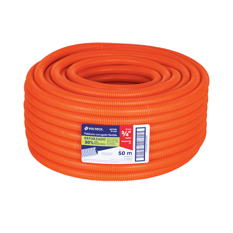 Metro de poliducto 3/4' corrugado flex. reforz. s/guía, 50m Caja con 50, 40739