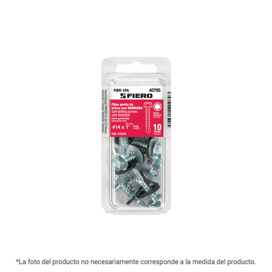 Blíster con 10 pijas 1' hexagonal punta broca con rondana Caja con 12, 40795