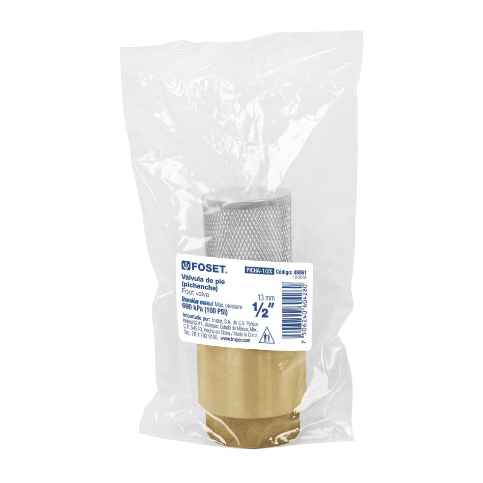 Pichancha tipo check de latón inoxidable 1/2', Foset Caja con 6, 49061