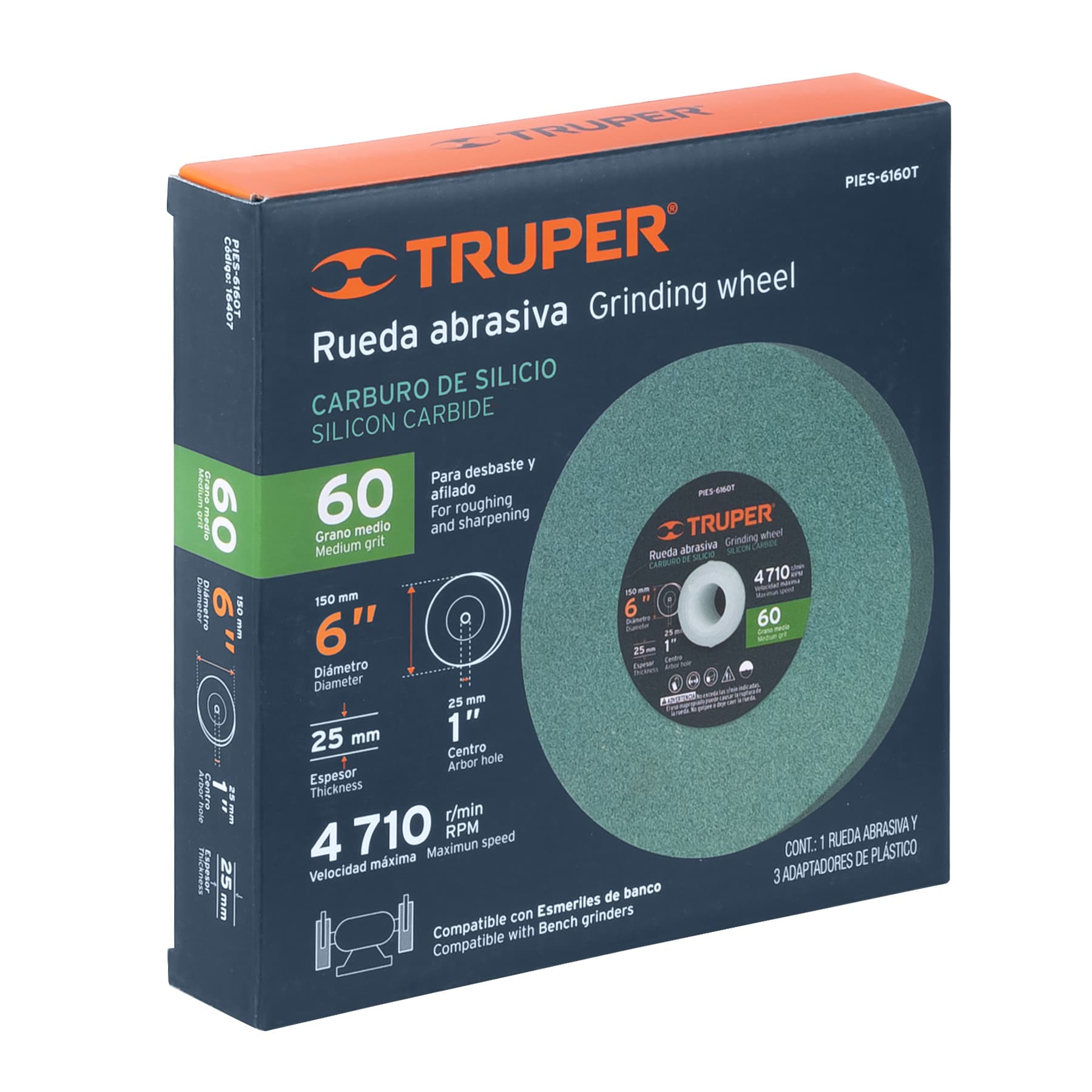 Piedra para esmeril 6 X 1', carburo de silicio, grano 60 Caja con 6, 16407