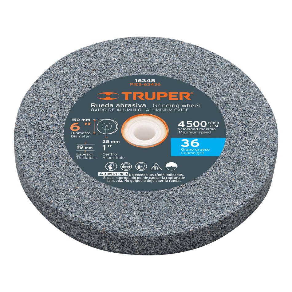 Rueda abrasiva p/esmeril 6X3/4', óxido de aluminio, grano 36 Caja con 6, 16348