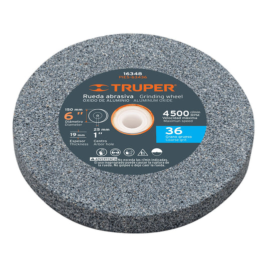 Rueda abrasiva p/esmeril 6X3/4', óxido de aluminio, grano 36 Caja con 6, 16348