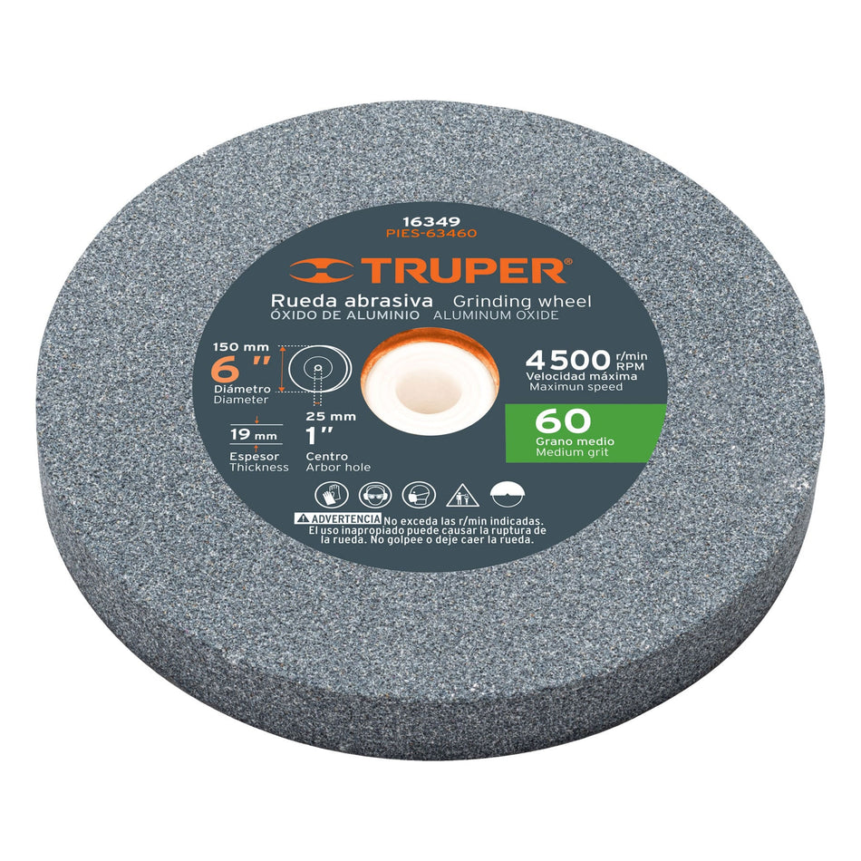 Rueda abrasiva p/esmeril 6X3/4', óxido de aluminio, grano 60 Caja con 6, 16349