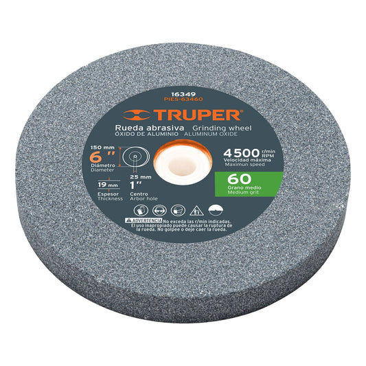 Rueda abrasiva p/esmeril 6X3/4', óxido de aluminio, grano 60 Caja con 6, 16349