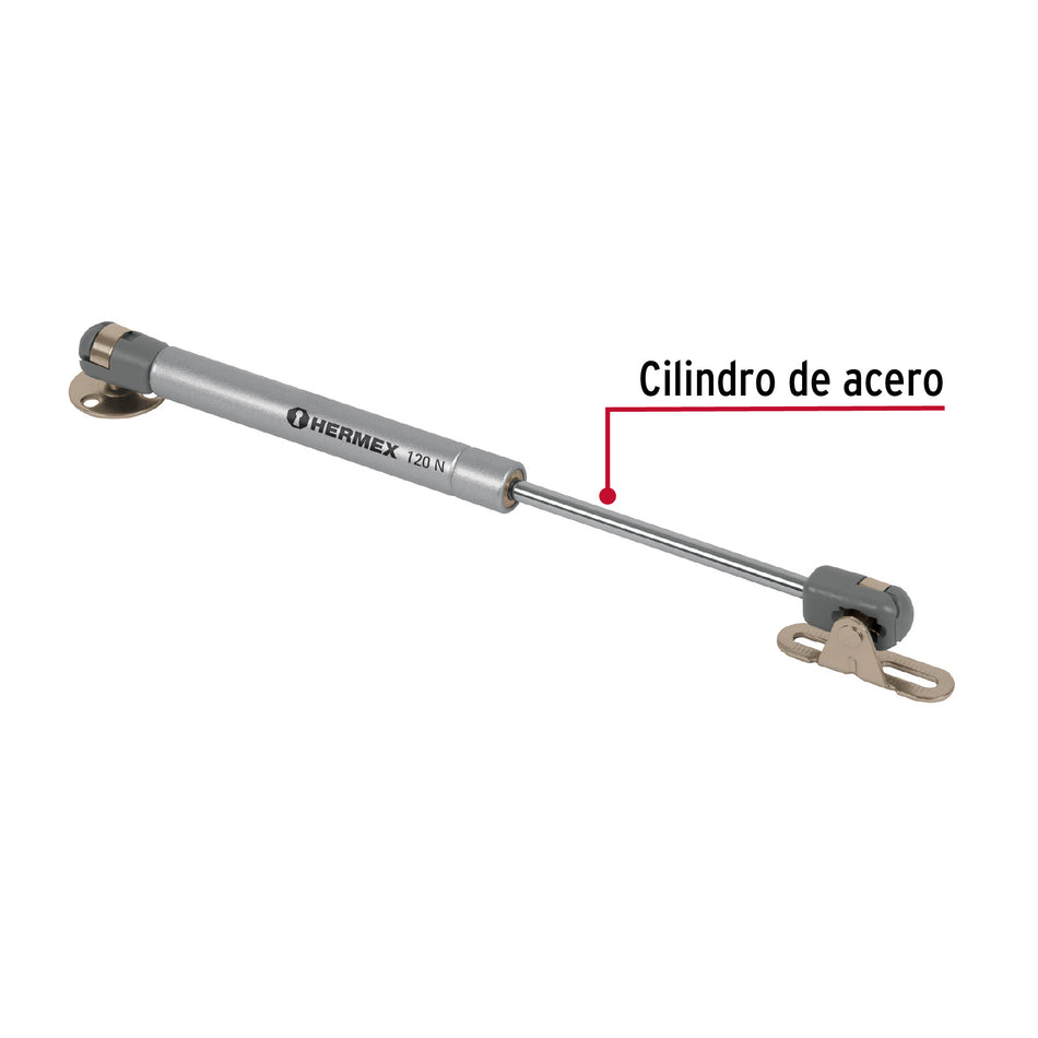 Pistón a gas con capacidad de 120 N / 12 kg, Hermex Caja con 10, 42004