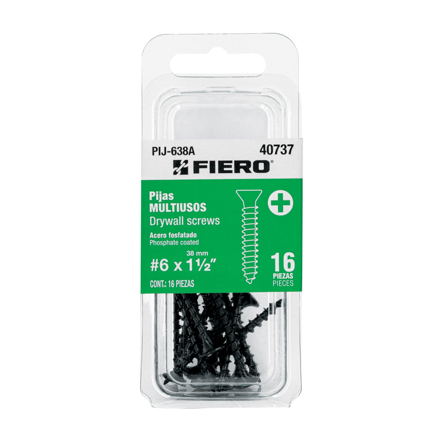 Blíster con 16 pijas multiusos, #6 x 1-1/2', Fiero Caja con 12, 40737