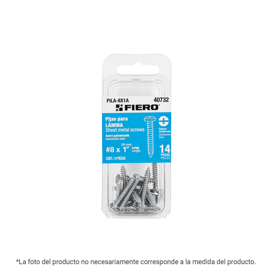 Blíster con 6 pijas para lámina, #10 x 2', FIERO Caja con 12, 40784