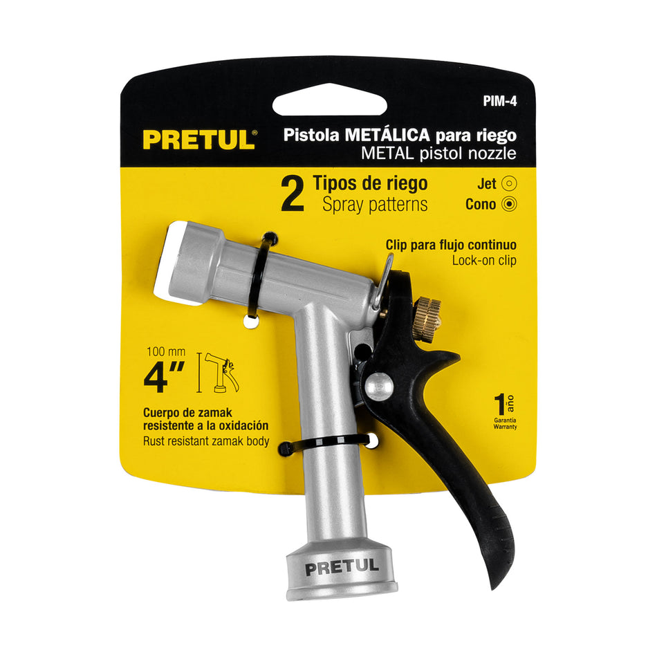 Pistola para riego de 4' de 2 funciones metálica, Pretul Caja con 6, 22750