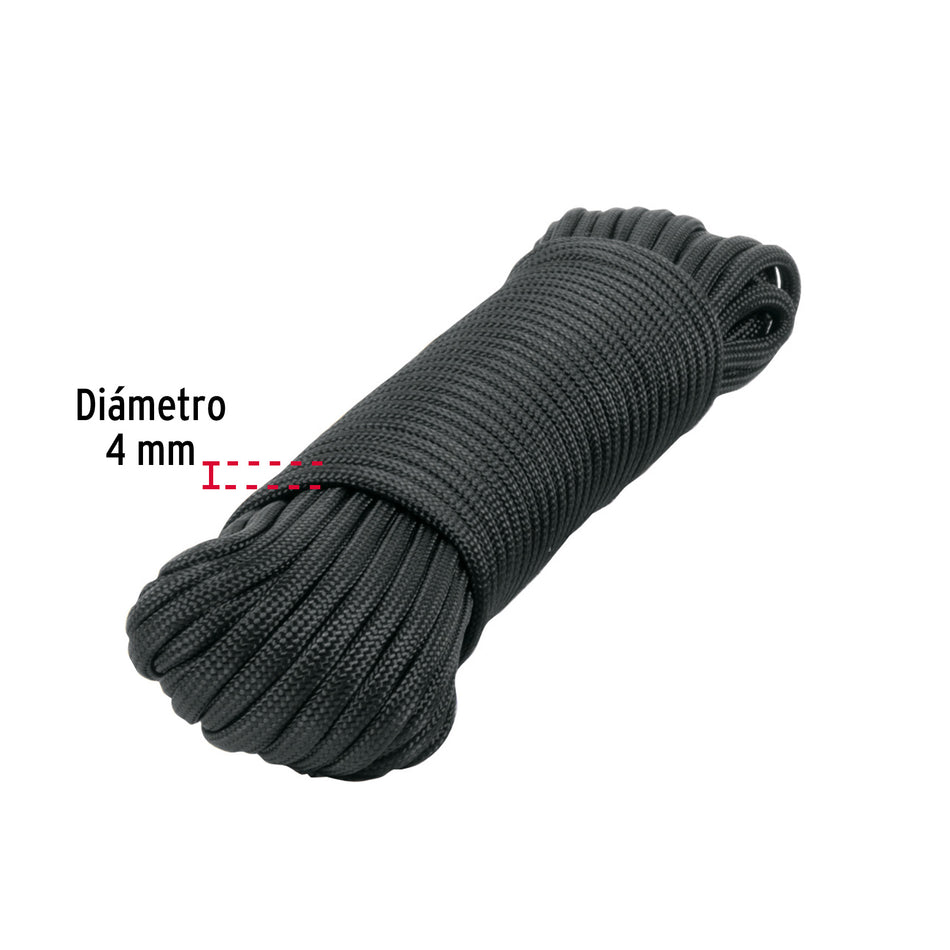 Piola de nylon paracord de 4mm x 15m negro, madeja, FIERO Caja con 12, 49703