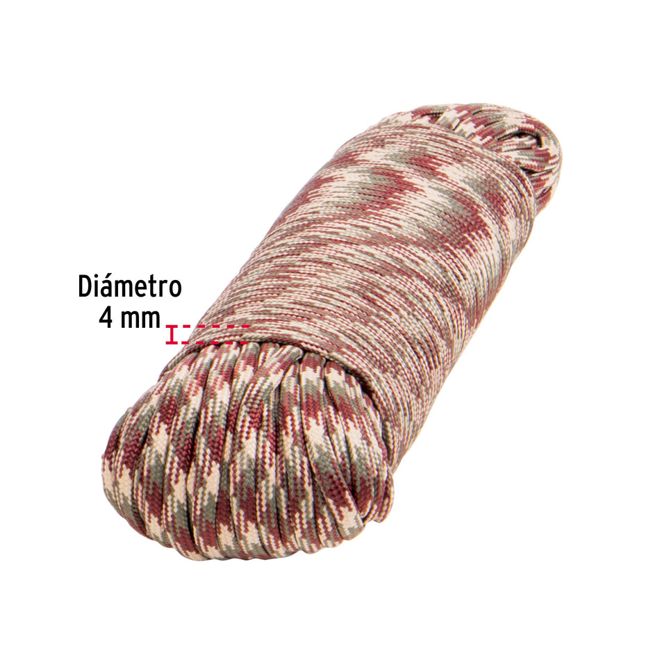 Piola de nylon paracord de 4mm x 30m camo, madeja, FIERO Caja con 12, 49706