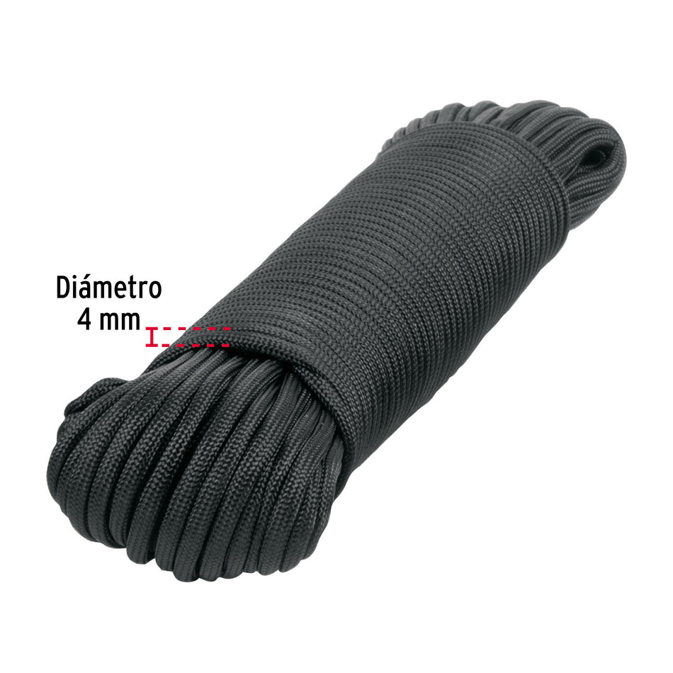 Piola de nylon paracord de 4mm x 30m negro, madeja, FIERO Caja con 12, 49704
