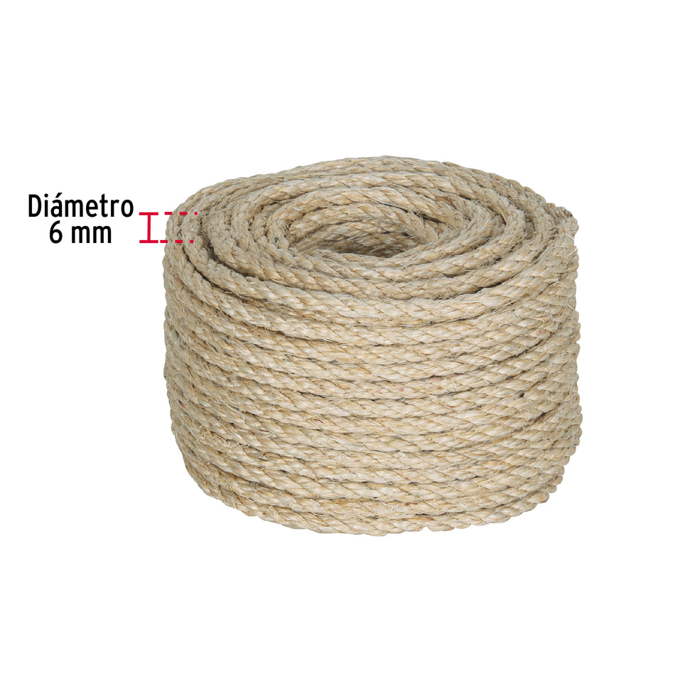 Piola de Sisal de 6 mm x 30 m natural, Fiero Caja con 6, 45656