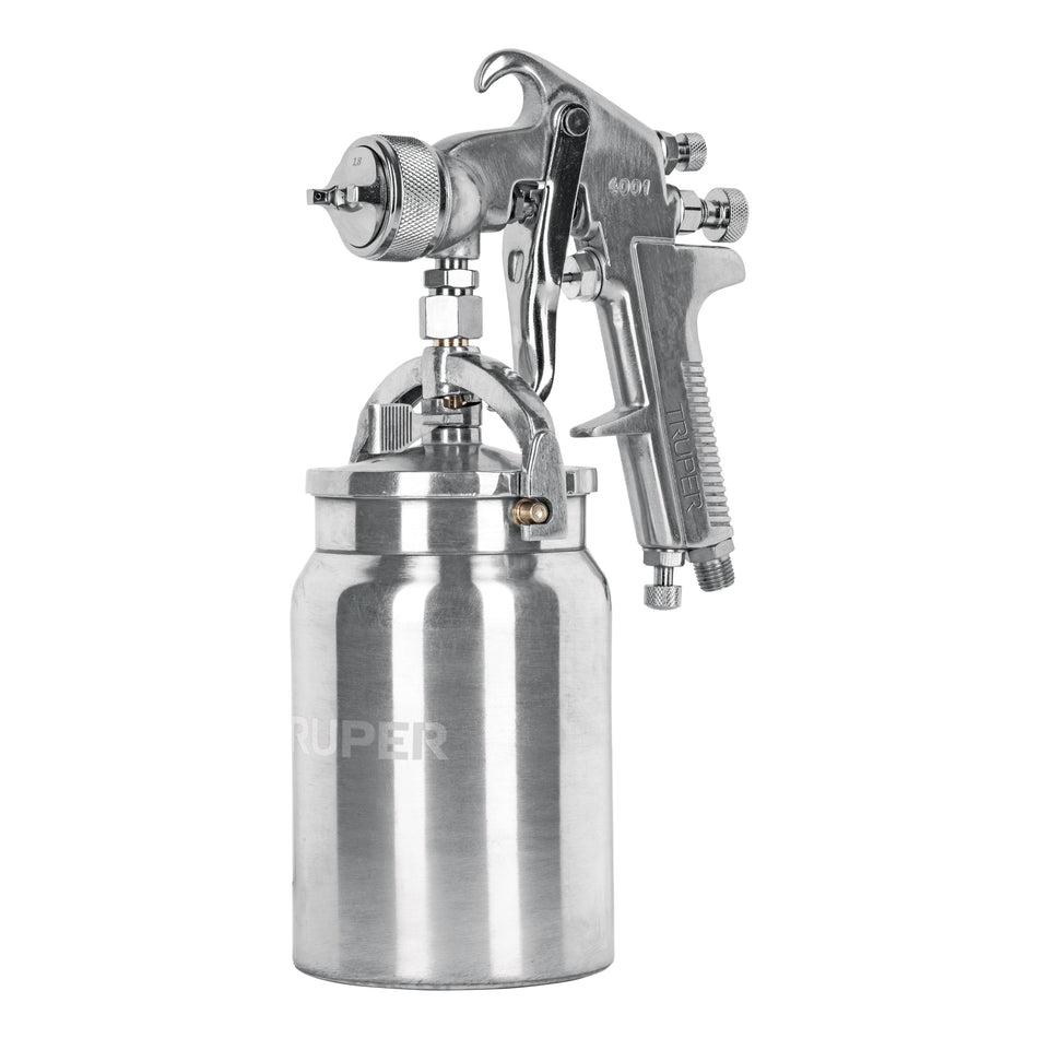 Pistola p/pintar succión HVHP vaso alum, 1.8mm, 3 vál Truper, 14085