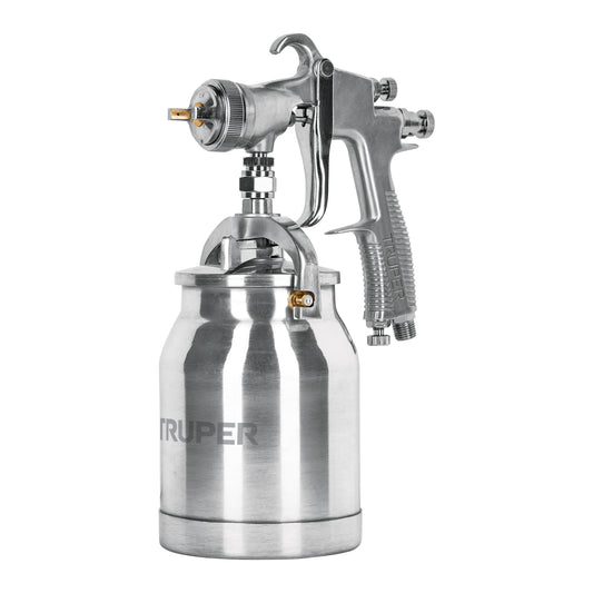 Pistola p/pintar succión HVLP vaso aluminio, 1.4 mm, Truper, 14084