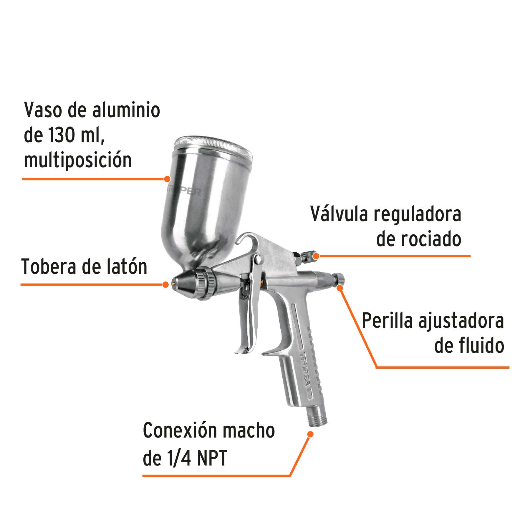 Pistola compacta p/retoque LVMP vaso alum, 0.5 mm, Truper, 11098