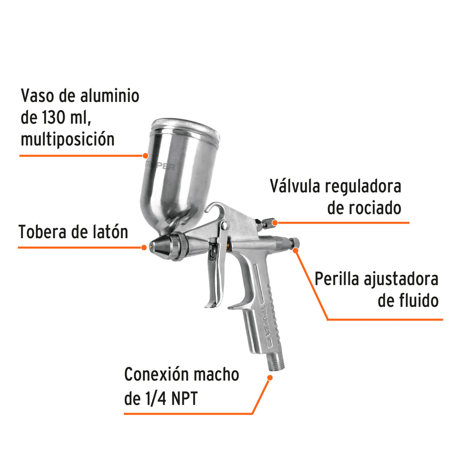 Pistola compacta p/retoque LVMP vaso alum, 0.5 mm, Truper Caja con 2, 11098