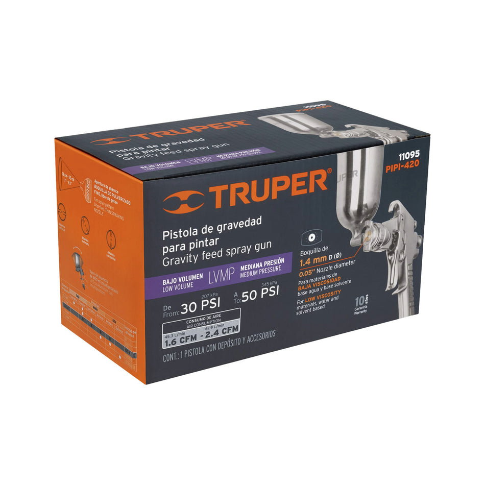 Pistola p/pintar gravedad LVMP vaso aluminio, 1.4 mm, Truper Caja con 2, 11095