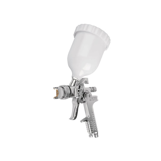 Pistola p/pintar gravedad HVLP vaso plástico, 2 mm, Truper, 12131