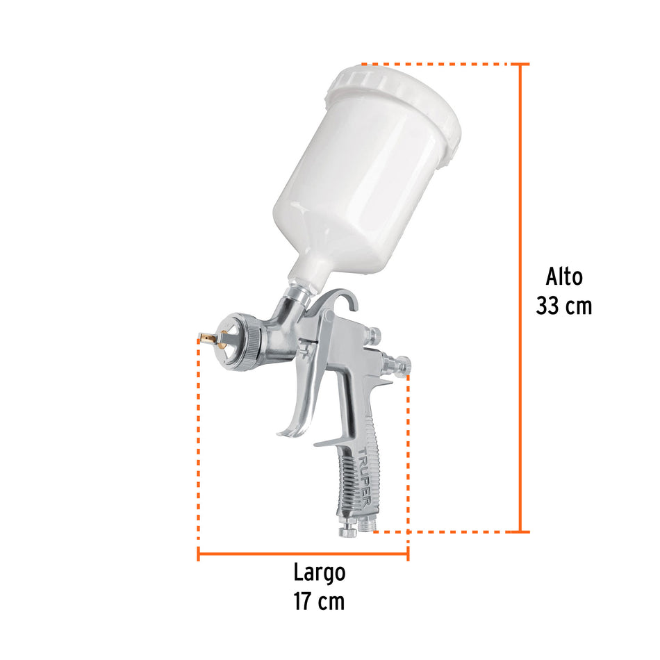 Pistola p/pintar gravedad LVLP vaso plástico, 2 mm, Truper, 101092