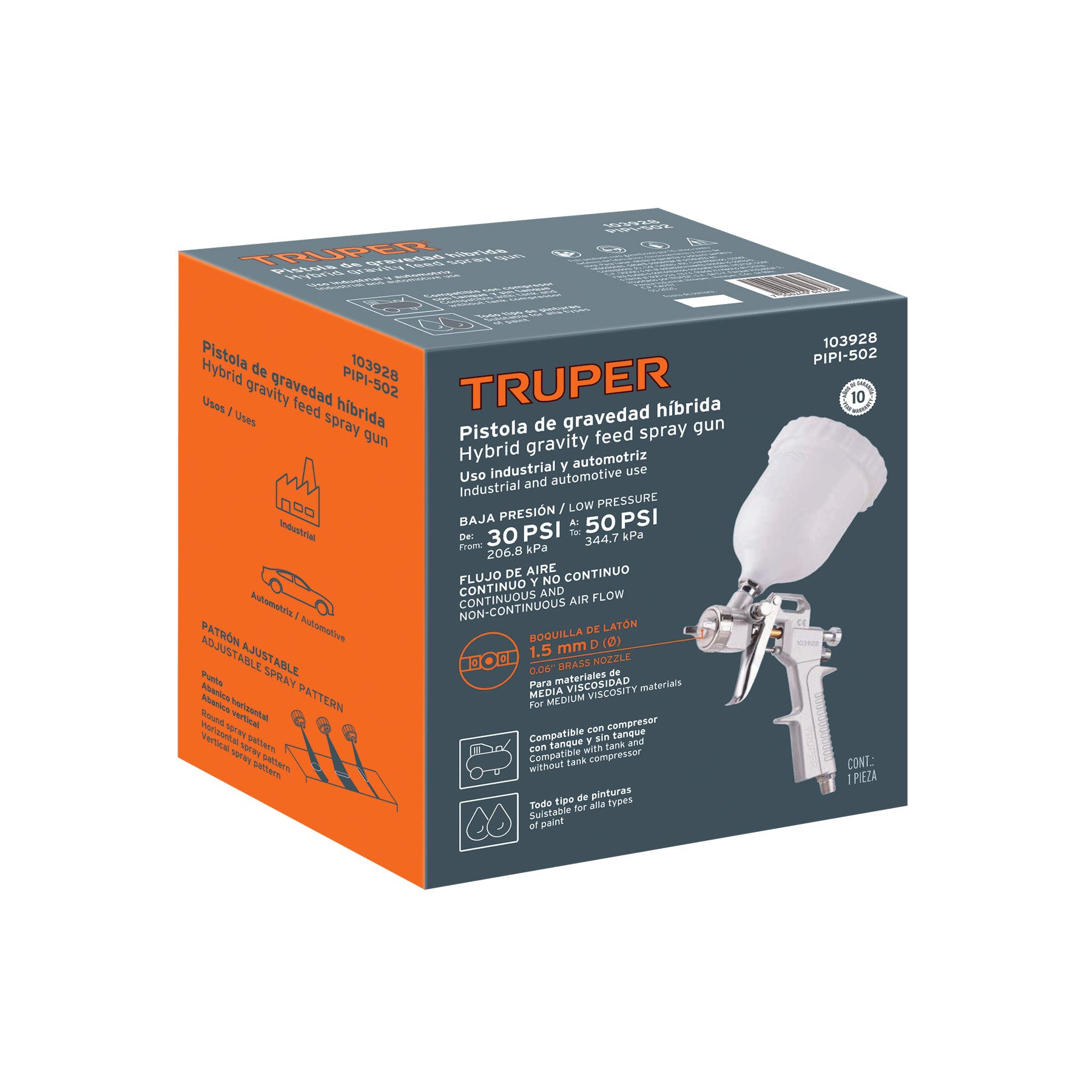 [PREVENTA JULIO] Pistola p/pintar híbrida vaso plástico,1.5mm, TRUPER, 103928
