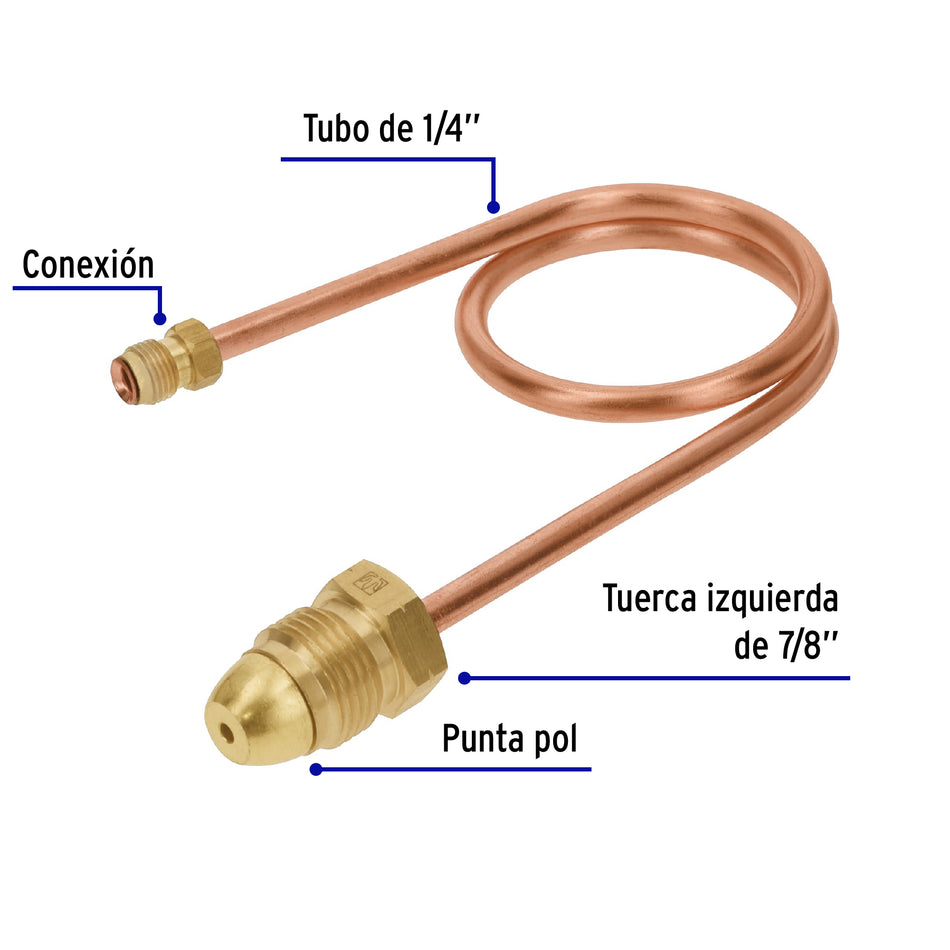 Pigtail con tuerca izquierda, punta pol, 50 cm, Foset Caja con 6, 49964