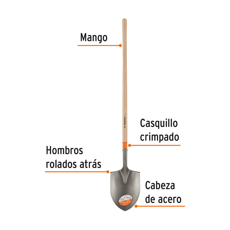 Pala irrigación Classic, cerrada, mango largo 49', Truper Caja con 3, 17186