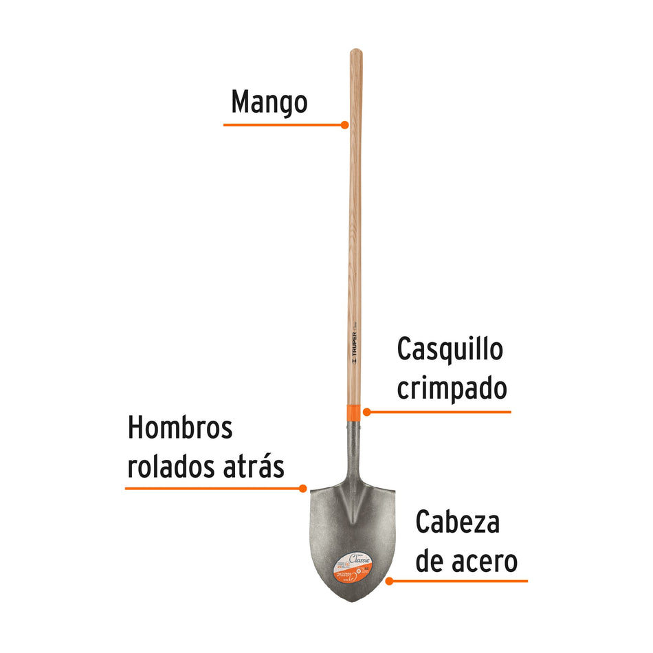 Pala irrigación Classic, mango largo 49', Truper Caja con 3, 17172