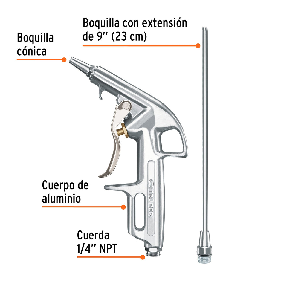 Pistola para sopletear con 2 boquillas, Truper Caja con 2, 10647