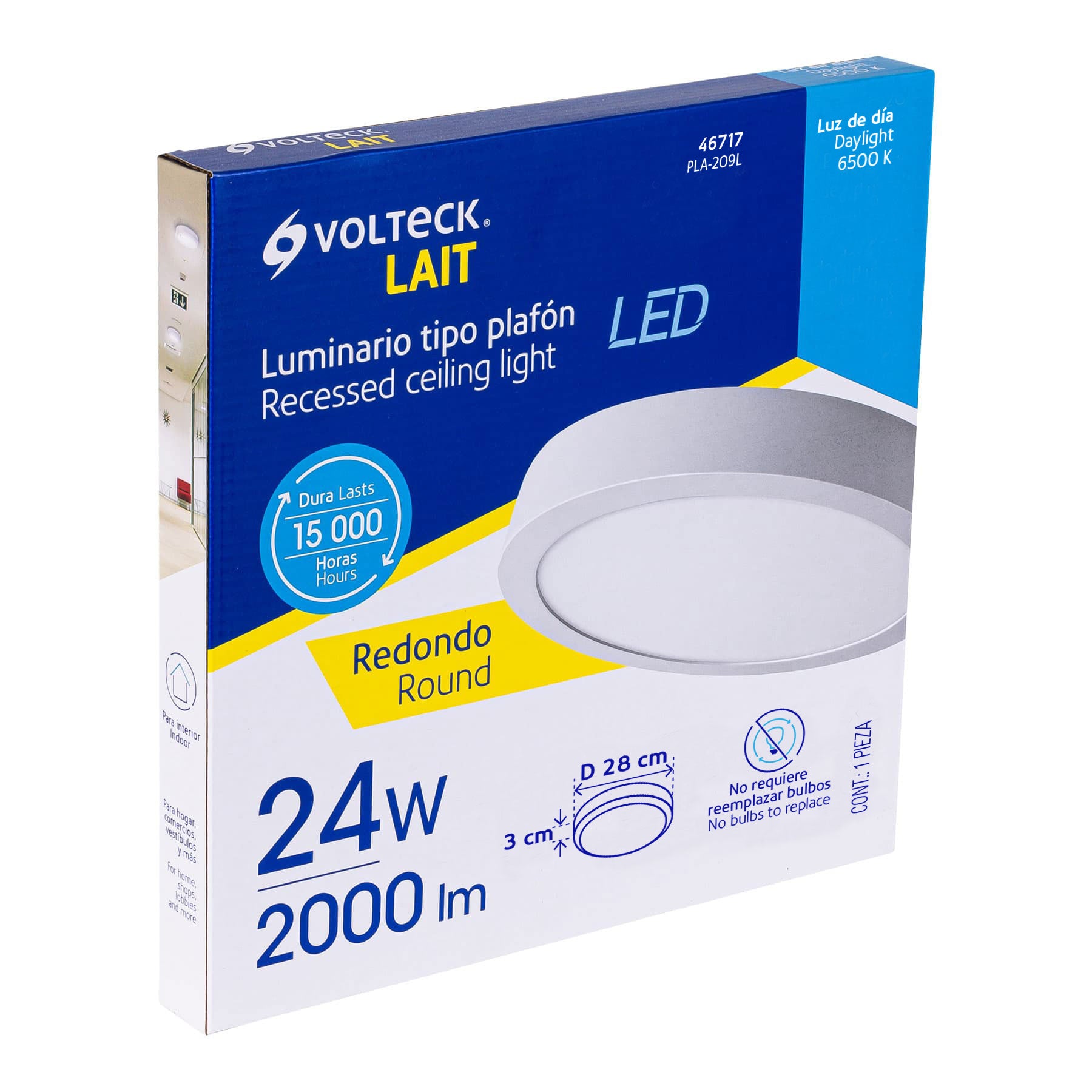 Luminario LED tipo plafón 24 W, redondo, luz de día, blanco, 46717