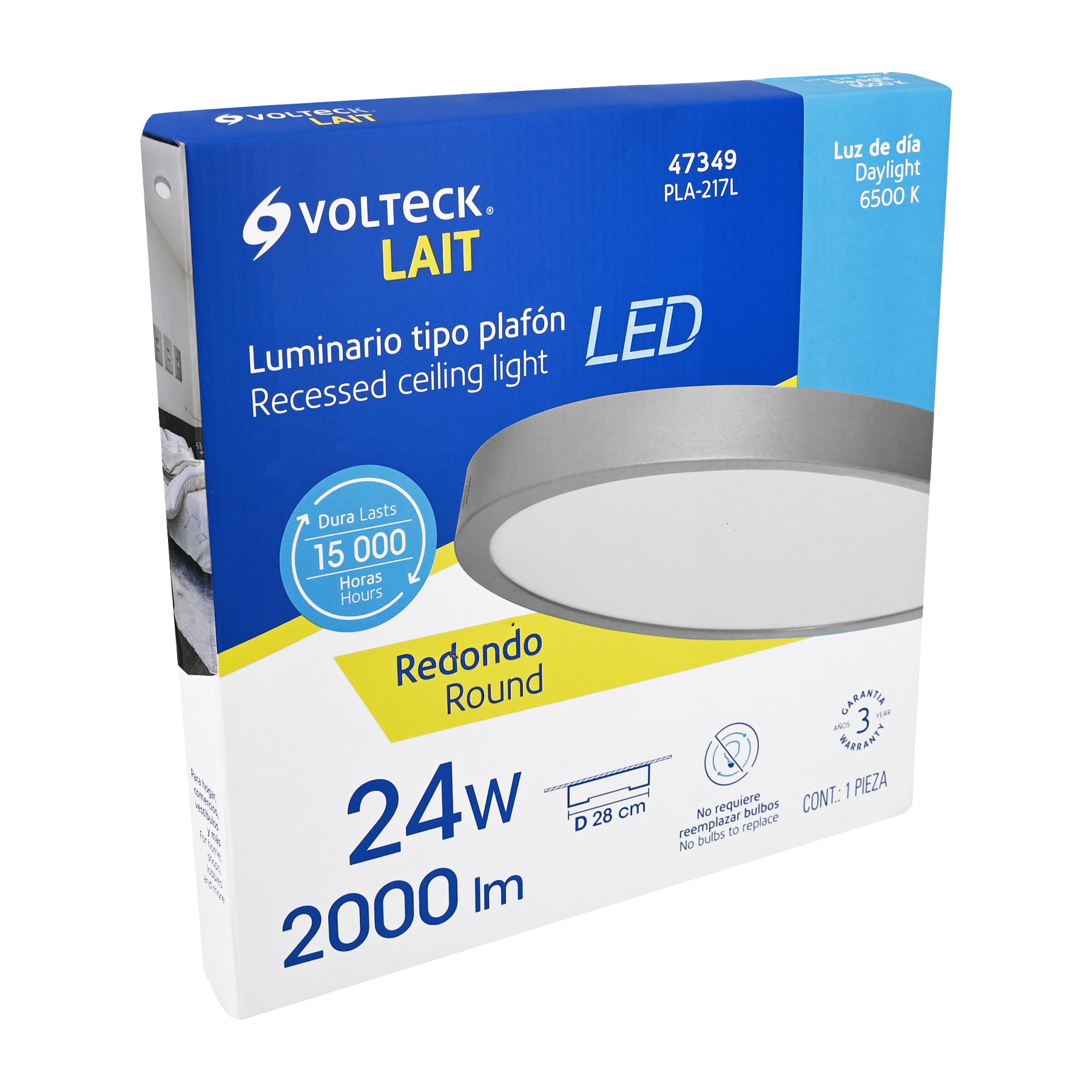 Luminario LED tipo plafón 24 W, redondo, luz de día, gris, 47349