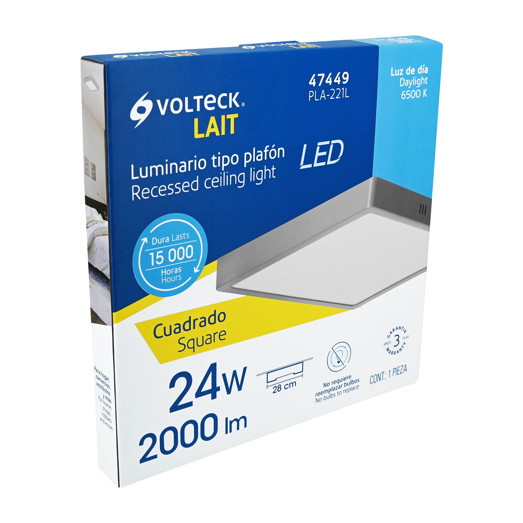 Luminario LED tipo plafón 24 W, cuadrado, luz de día, gris, 47449