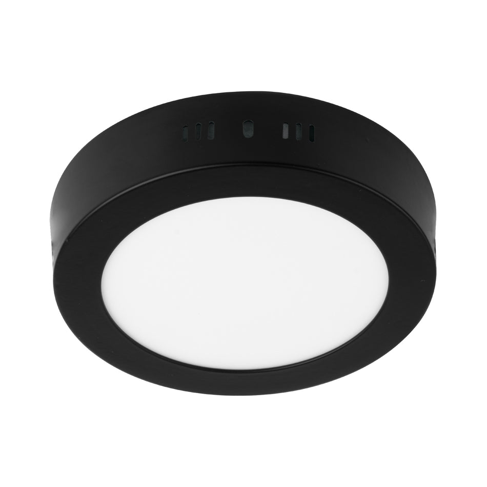 Luminario LED tipo plafón 6 W, redondo, luz de día, negro Caja con 4, 47395