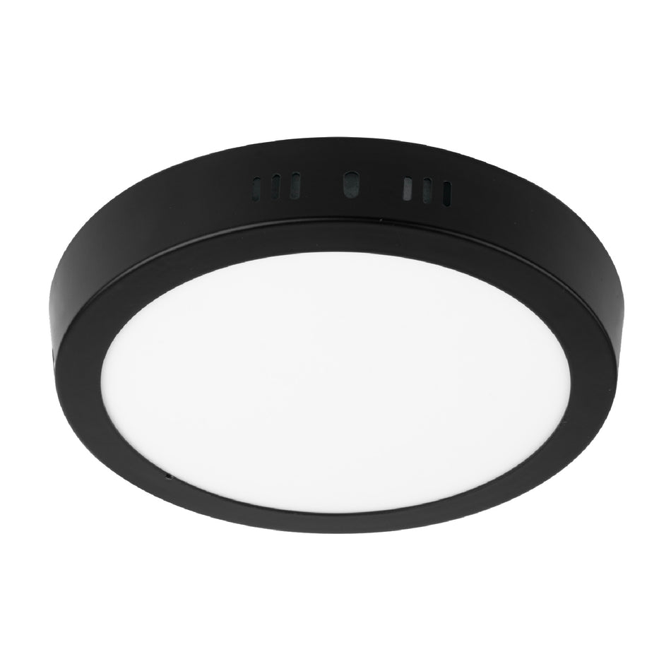 Luminario LED tipo plafón 12 W, redondo, luz de día, negro Caja con 4, 47396