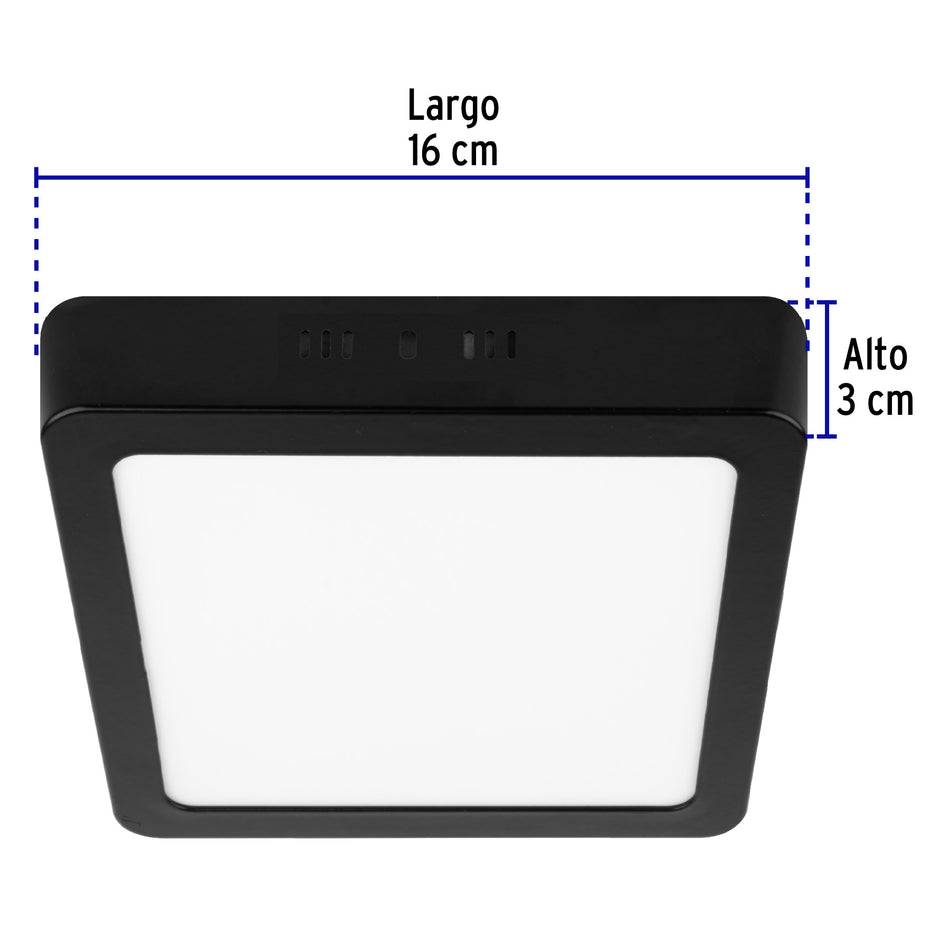 Luminario LED tipo plafón 12 W, cuadrado, luz de día, negro Caja con 4, 47416