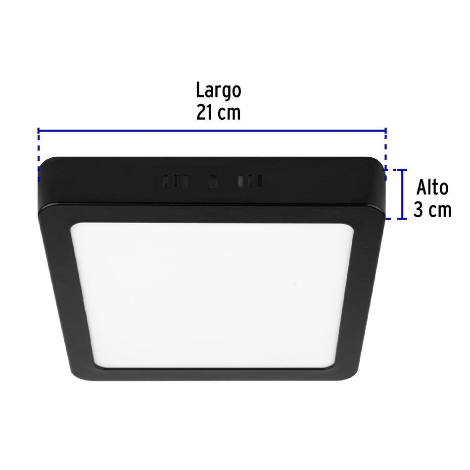 Luminario LED tipo plafón 18 W, cuadrado, luz de día, negro Caja con 2, 47417