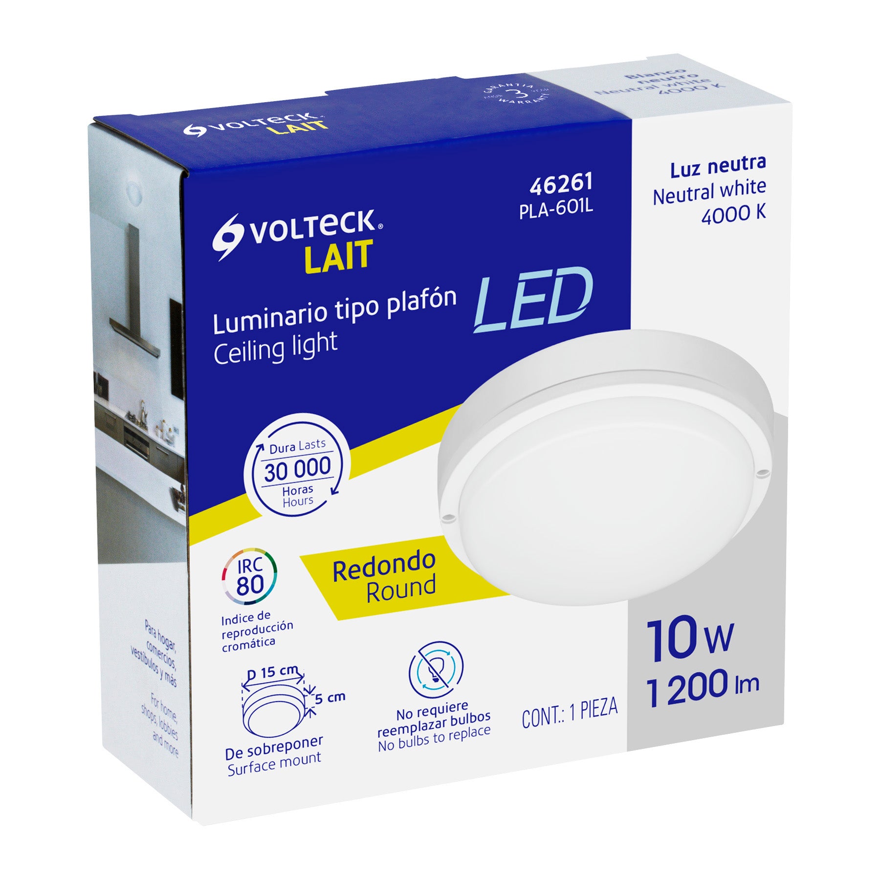 Plafón decorativo de LED 10 W redondo para baño, Volteck, 46261