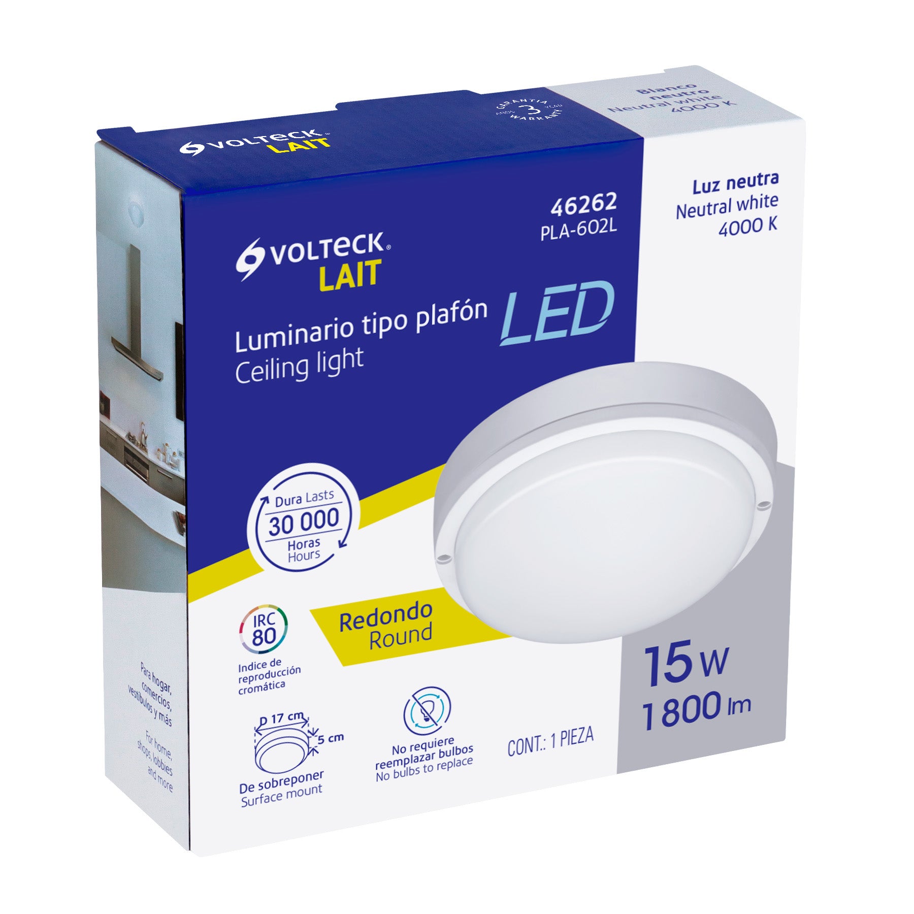 Plafón decorativo de LED 15 W redondo para baño, Volteck, 46262