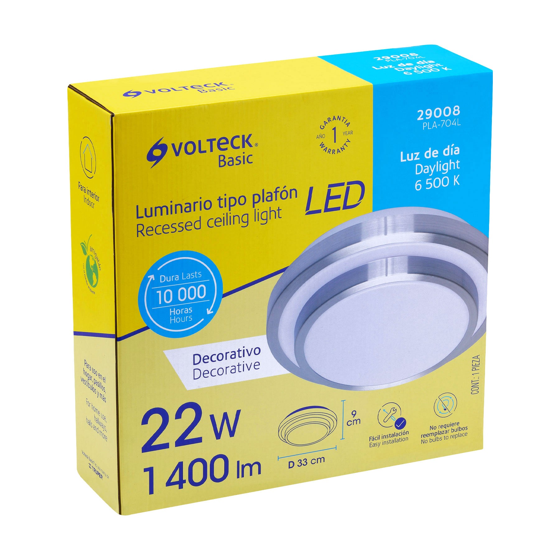 Luminario LED 22W plafón decorativo metálico, luz día,BASIC, 29008