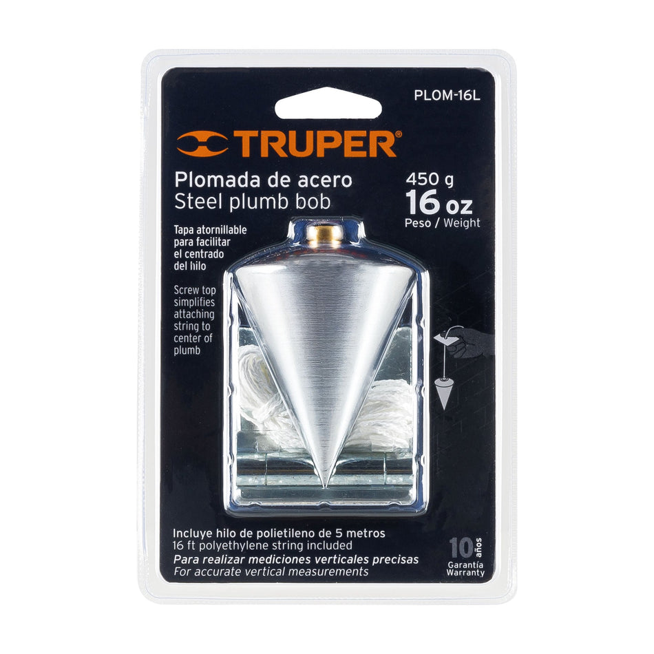 Plomada de acero, 16 oz, Truper Caja con 4, 11849