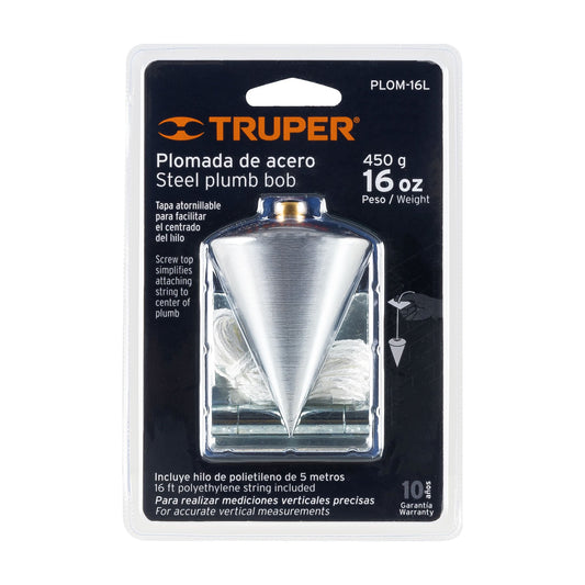 Plomada de acero, 16 oz, Truper Caja con 4, 11849