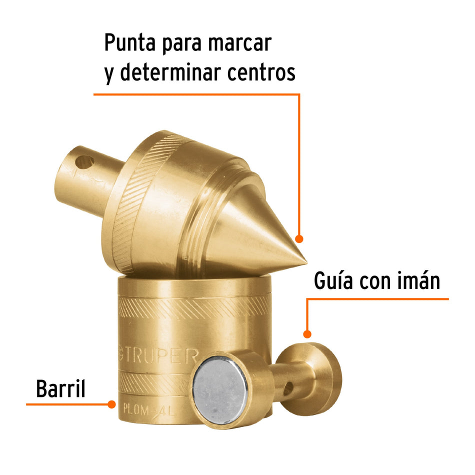 Plomada de latón 24 oz con centro y guía magnética, Truper Caja con 6, 17069