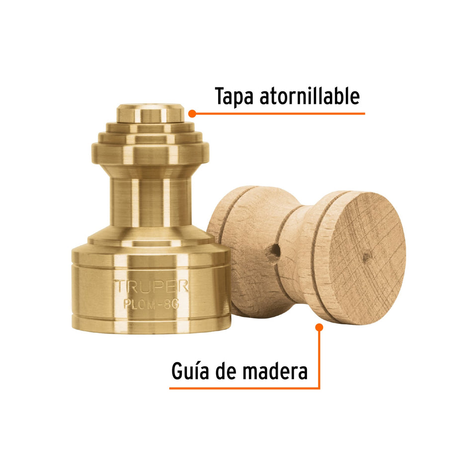 Plomada de latón 8 oz tipo Guatemala, Truper Caja con 4, 11820