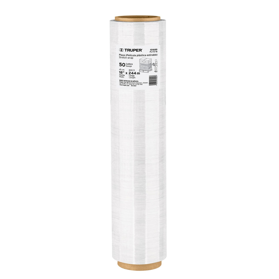 Rollo de 244 m película plástica estirable ancho 18' cal 50 Caja con 4, 101689