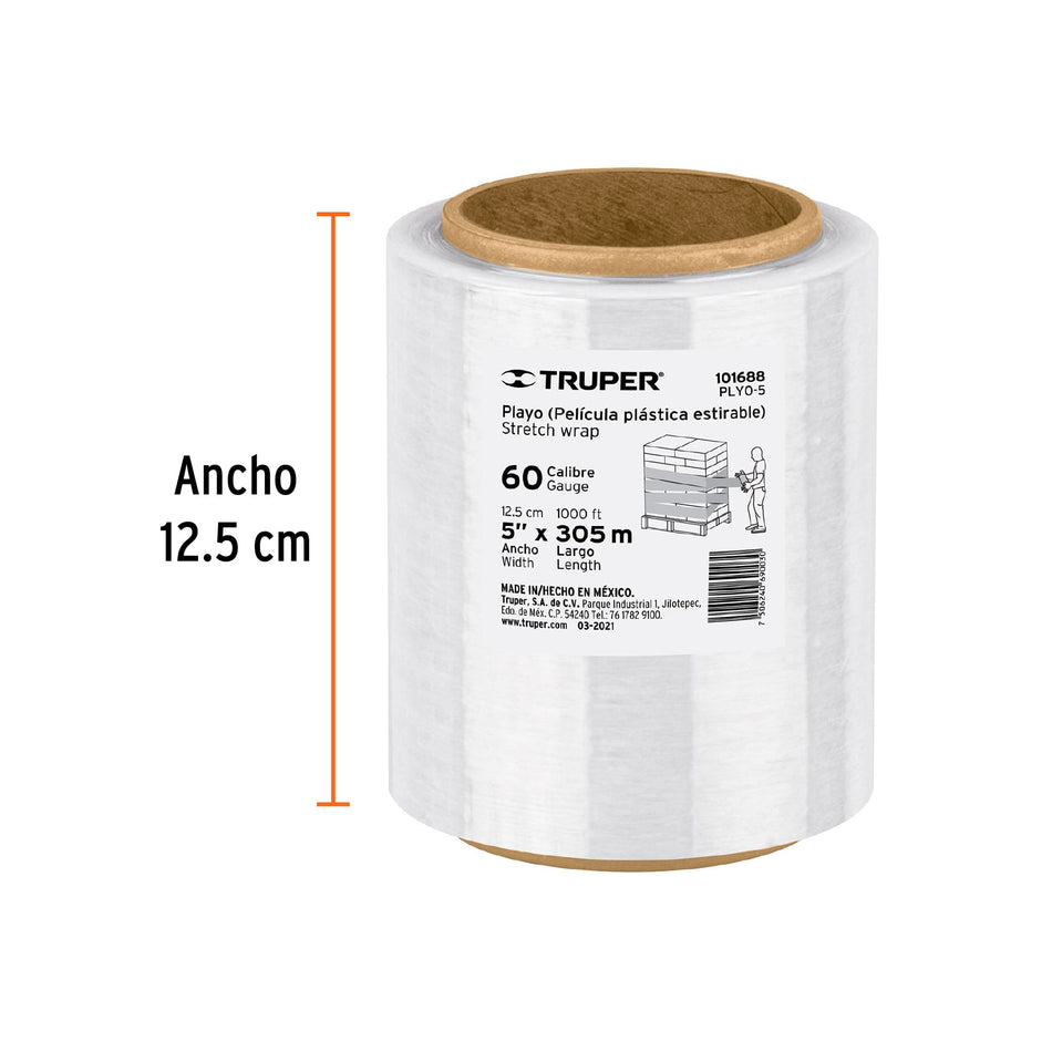 Rollo de 305 m película plástica estirable ancho 5' cal 60 Caja con 8, 101688