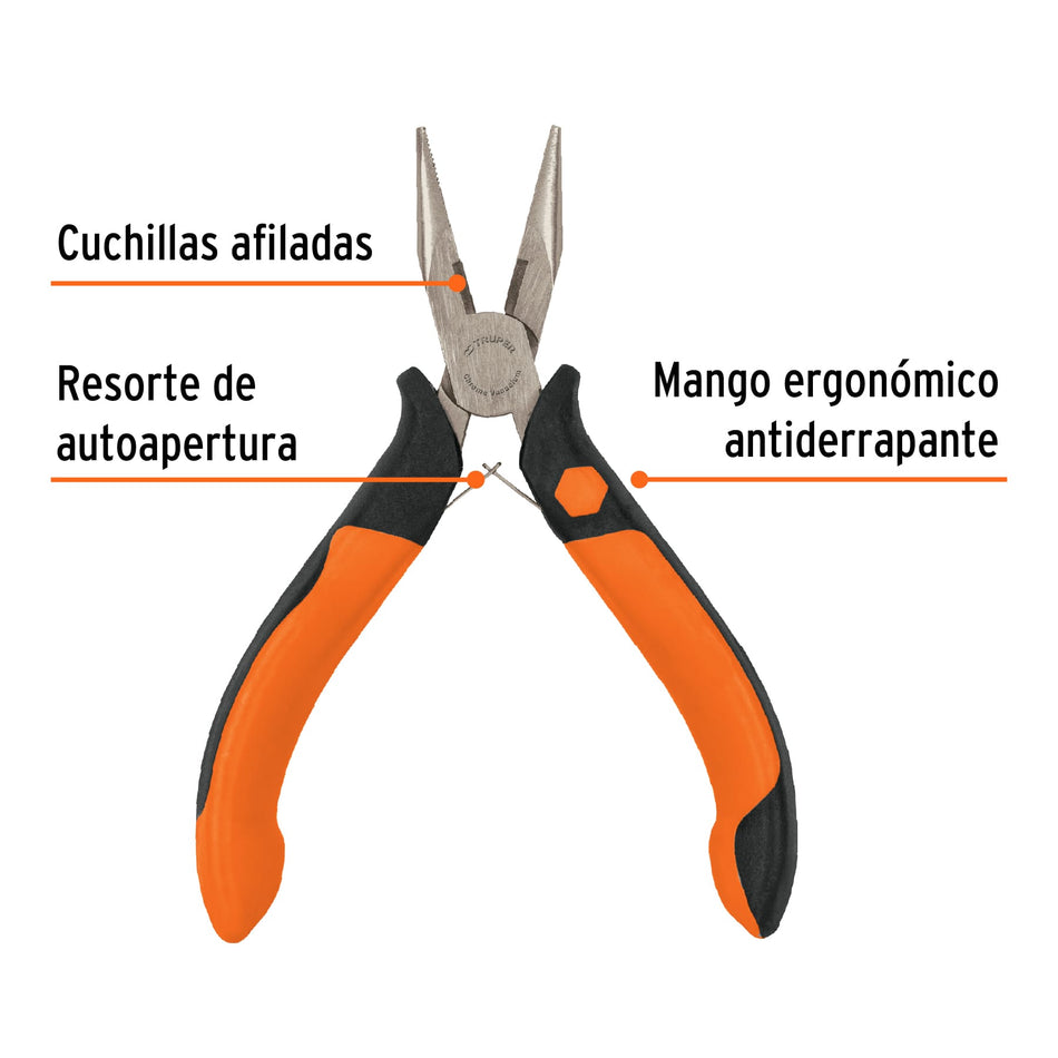 Mini pinza de punta y corte 5' mango Comfort Grip, Truper Caja con 6, 17366