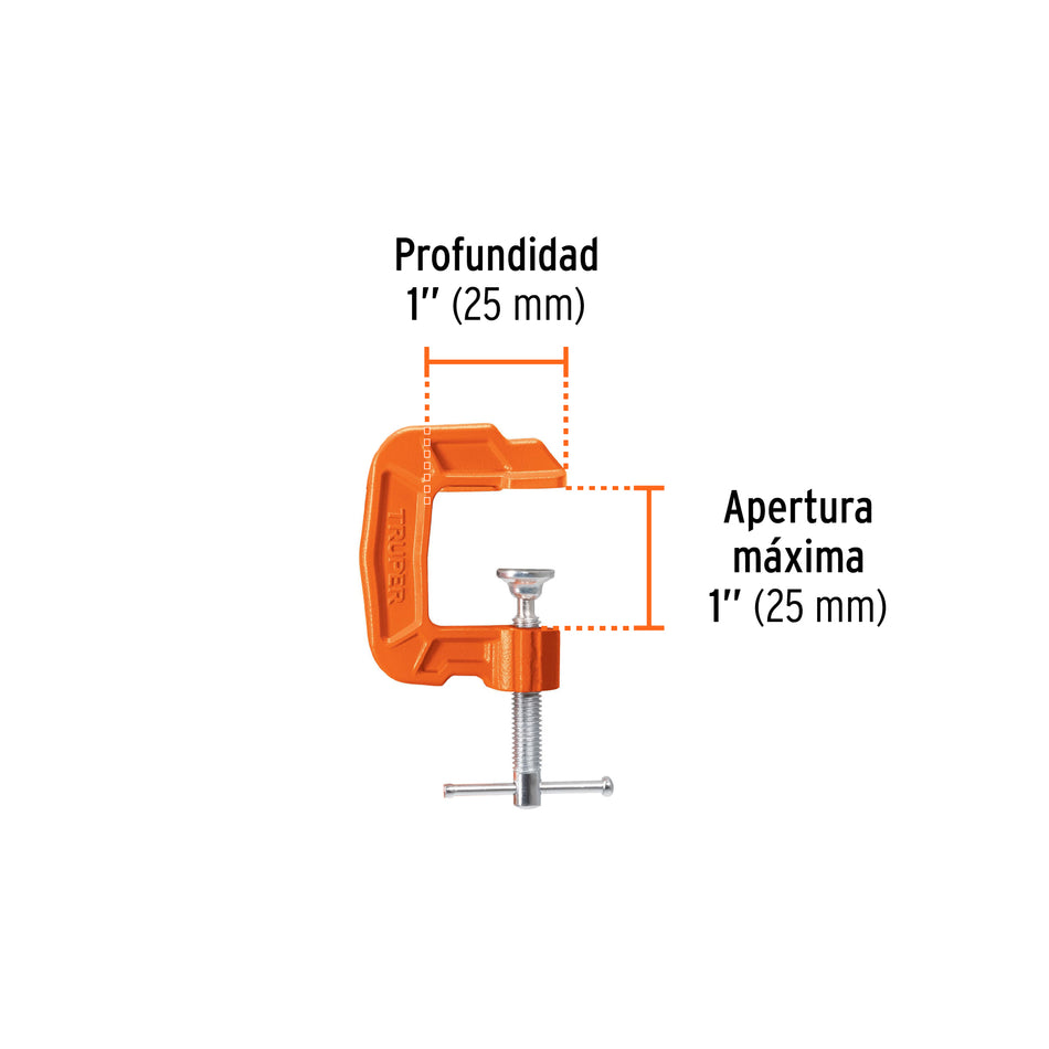 Prensa 1' de hierro dúctil para carpintería, Truper Caja con 6, 17658